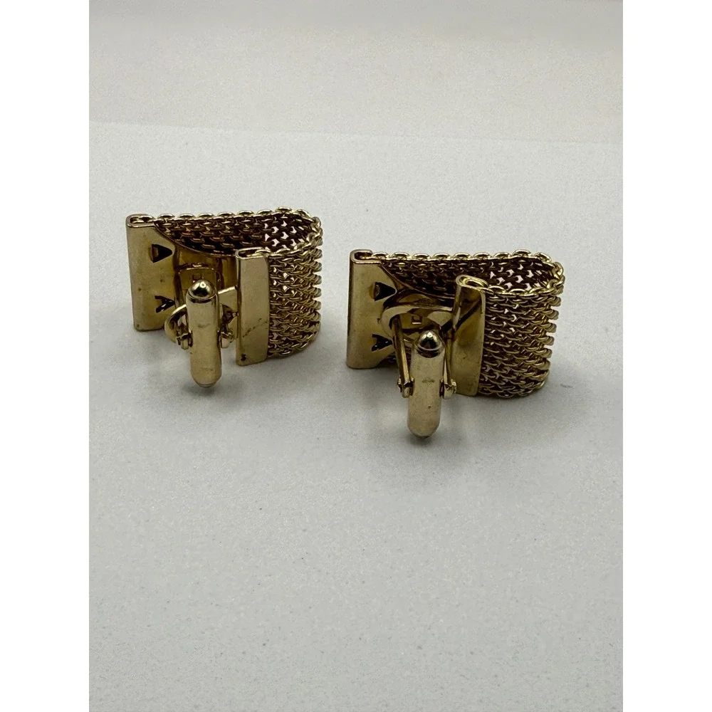 Anson Vintage Gold Tone Wrap Around Mesh Cufflinks Tigers Eye Stone Rectangular